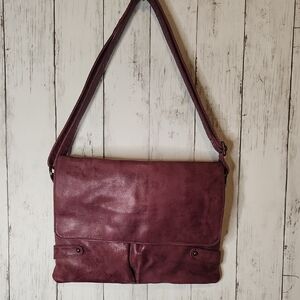RPS Genuine Leather Shoulder Bag | Plum Wine Slouchy Flap Purse